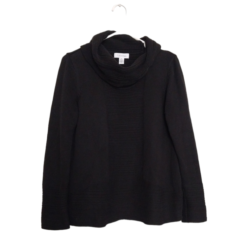 Calvin Klein Womens Cowl Neck Chunky Knit Sweater Size S Black Classic